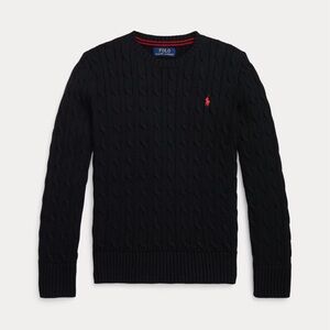 Polo Ralph Lauren Black Cable-Knit Cotton Sweater, S(8) - NWT